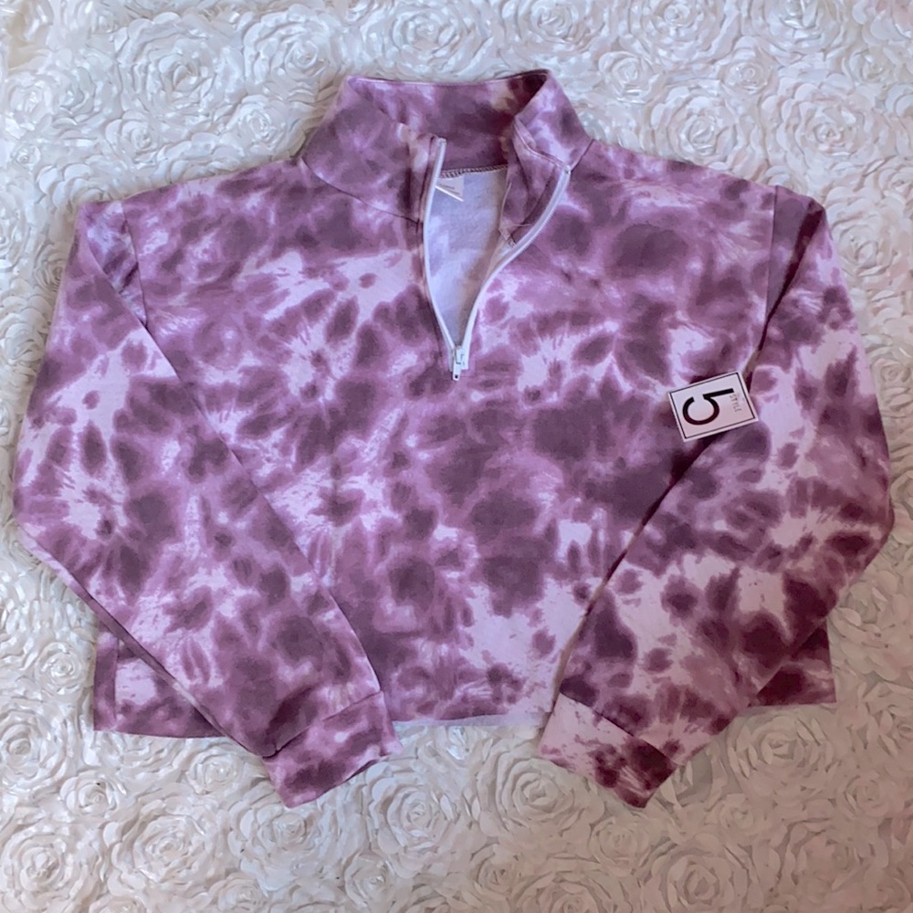 . New purple and white tie dye cropped sweatshirt size large